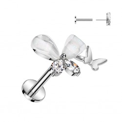 Piercing micro labret deux papillons en acier gris (169)