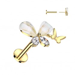 Piercing micro labret deux papillons gold-ip jaune (169)