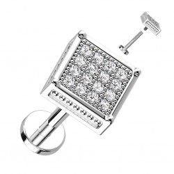 Piercing micro labret gris carré multiples strass transparents (170)