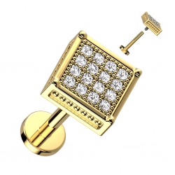Piercing micro labret jaune carré multiples strass transparents (170)