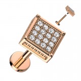 Piercing micro labret rose carré multiples strass transparents (170)