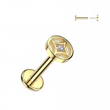 Piercing micro labret jaune strass transparent dans cercle (171)