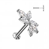 Piercing micro labret gris six pétales strass transparents (172)