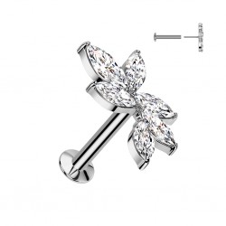 Piercing micro labret gris six pétales strass transparents (172)