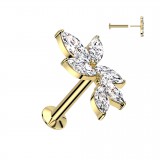 Piercing micro labret jaune six pétales strass transparents (172)
