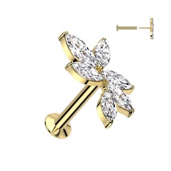 Piercing micro labret jaune six pétales strass transparents (172)