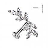 Piercing micro labret gris belle branche strass transparents (173)