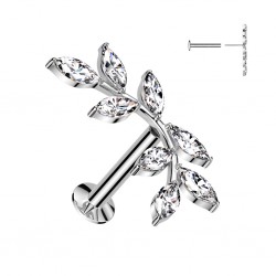 Piercing micro labret gris belle branche strass transparents (173)