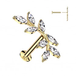 Piercing micro labret jaune belle branche strass transparents (173)