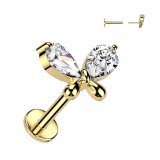 Piercing micro labret jaune beau papillon strass transparents (174)