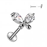 Piercing micro labret gris beau papillon strass transparents (174)