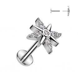 Piercing micro labret gris belle étoile strass transparents (176)