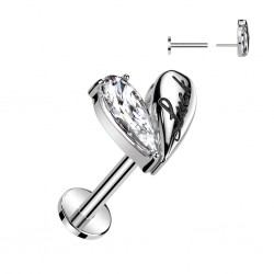 Piercing micro labret gris cœur avec le mot chance (177)