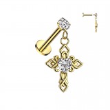 Piercing micro labret jaune croix pendante (178)