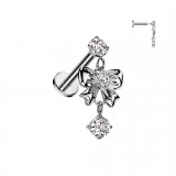 Piercing micro labret gris papillon pendant strass transparent (180)