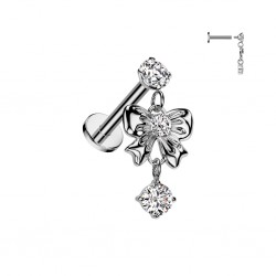 Piercing micro labret gris papillon pendant strass transparent (180)