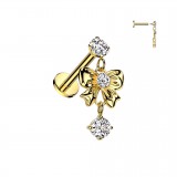 Piercing micro labret jaune nœud papillon pendant strass transparent (180)