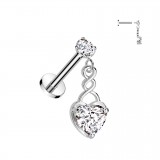 Piercing micro labret gris cœur pendant strass transparent (181)