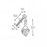 Piercing micro labret gris cœur pendant strass transparent (181)