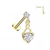 Piercing micro labret jaune cœur pendant strass transparent (181)
