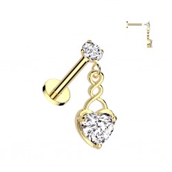 Piercing micro labret jaune cœur pendant strass transparent (181)