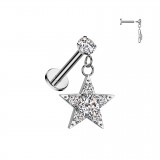 Piercing micro labret gris étoile pendante multiples strass (182)