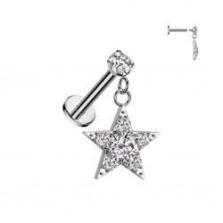 Piercing micro labret gris étoile pendante multiples strass (182)
