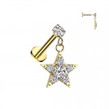 Piercing micro labret jaune étoile pendante multiples strass (182)