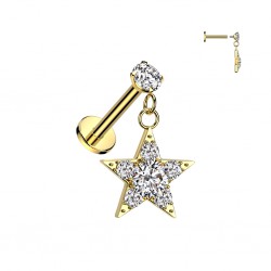 Piercing micro labret jaune étoile pendante multiples strass (182)