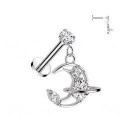 Piercing micro labret gris lune pendante strass (183)