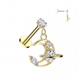 Piercing micro labret jaune lune pendante strass (183)