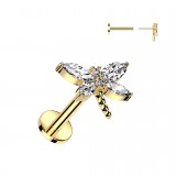 Piercing micro labret jaune libellule strass transparents (184)