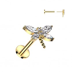 Piercing micro labret jaune libellule strass transparents (184)