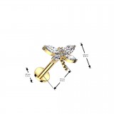 Piercing micro labret jaune libellule strass transparents (184)