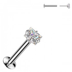 Piercing micro labret gris carré cristal transparent (187)