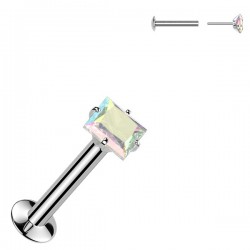 Piercing micro labret gris carré cristal aurora (187)