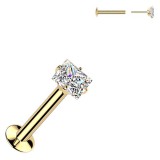Piercing micro labret jaune carré cristal transparent (187)