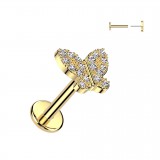 Piercing micro labret jaune papillon multiples cristaux transparents (191)