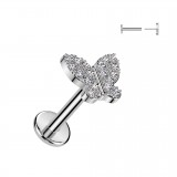 Piercing micro labret gris papillon multiples cristaux transparents (191)