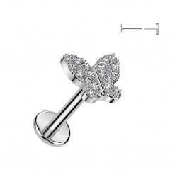 Piercing micro labret gris papillon multiples cristaux transparents (191)
