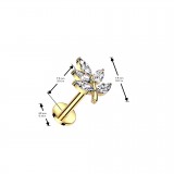 Piercing micro labret jaune feuille cristaux transparents (192)