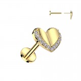 Piercing micro labret jaune beau cœur strass transparents (197)