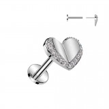Piercing micro labret gris beau cœur strass transparents (197)