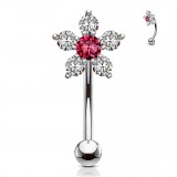 Piercing arcade belle fleur strass rose (125)