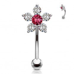 Piercing arcade belle fleur strass rose (125)