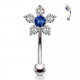 Piercing arcade belle fleur strass bleu (125)