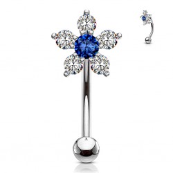 Piercing arcade belle fleur strass bleu (125)