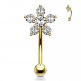 Piercing arcade jaune belle fleur strass transparents (125)