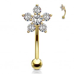 Piercing arcade jaune belle fleur strass transparents (125)