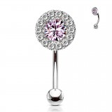 Piercing arcade cercle rose strass transparents (126)